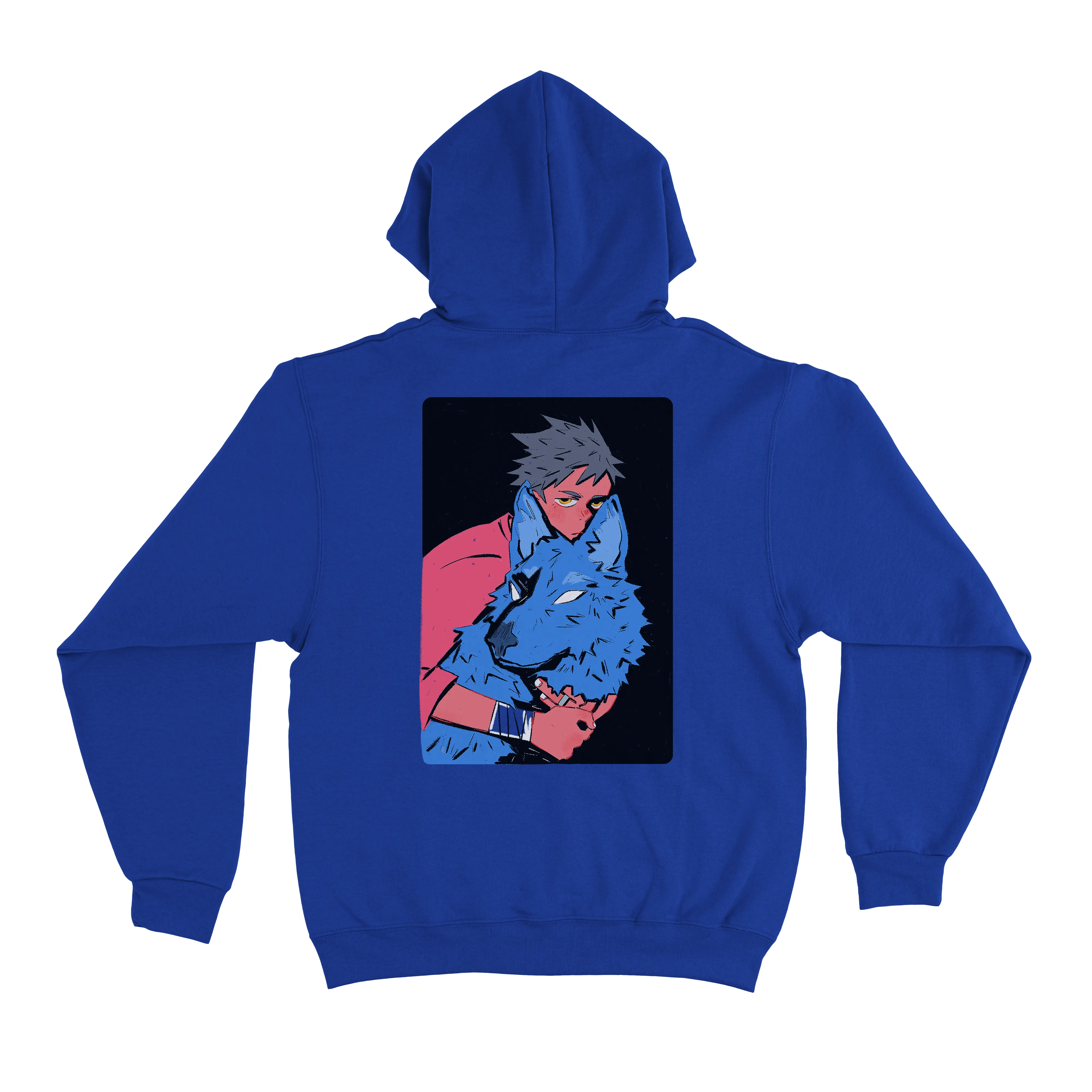 "Wolf" Fleece Hoodie Light Pink/Cobalt Blue
