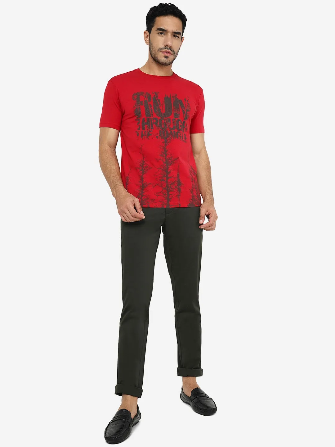 Red Printed Slim Fit T-Shirt | JadeBlue