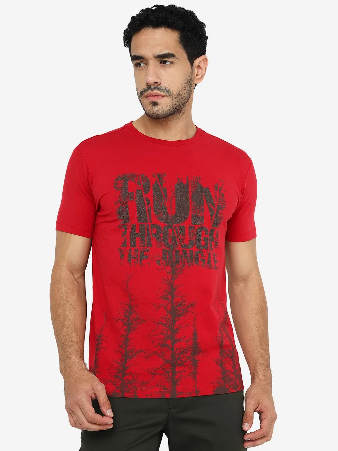 Red Printed Slim Fit T-Shirt | JadeBlue