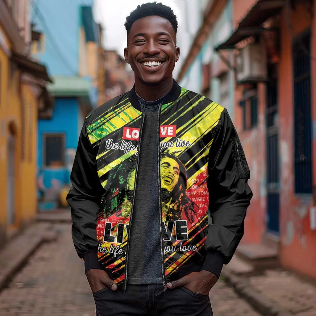 Reggae Legend Sleeve Zip Bomber Jacket Love The Life You Live Live The Life You Love LT05