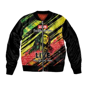 Reggae Legend Sleeve Zip Bomber Jacket Love The Life You Live Live The Life You Love LT05