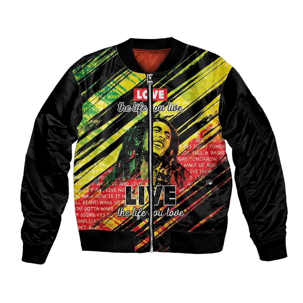 Reggae Legend Sleeve Zip Bomber Jacket Love The Life You Live Live The Life You Love LT05