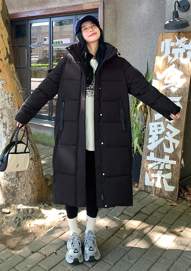 Relaxed-fit Calf-length Quilted Puffer Coat for Women
