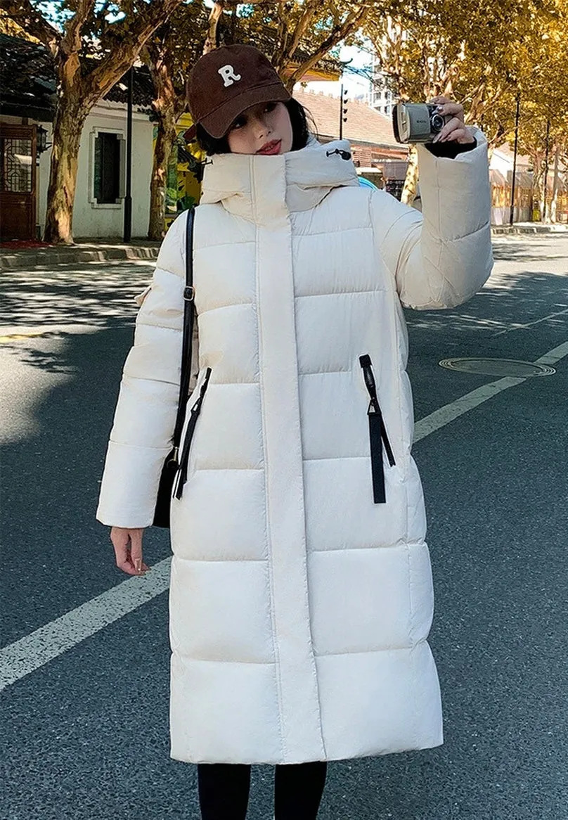 Relaxed-fit Calf-length Quilted Puffer Coat for Women