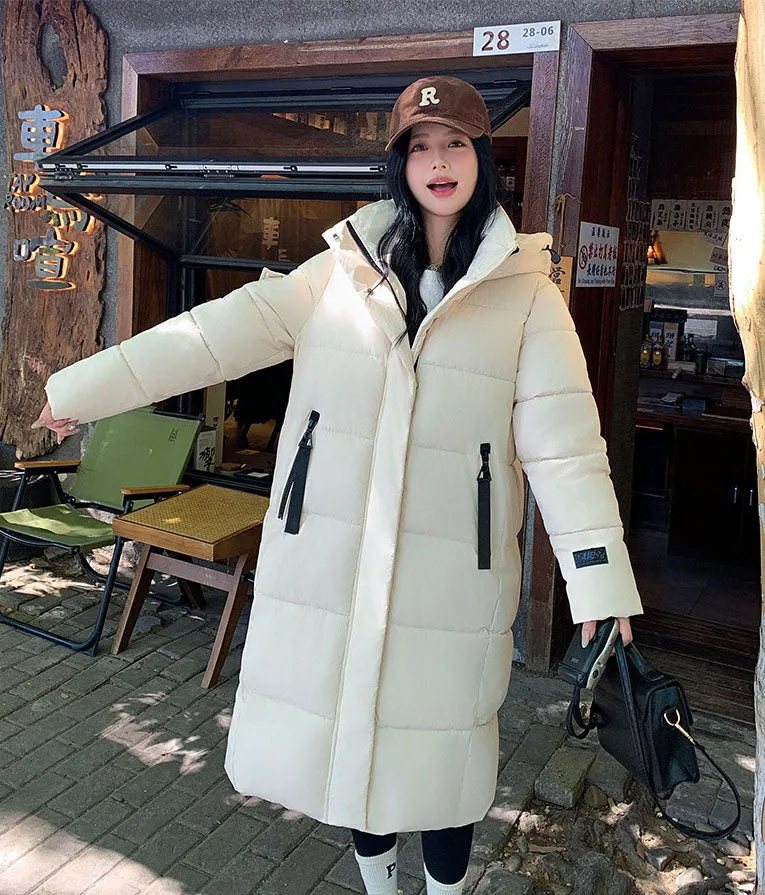 Relaxed-fit Calf-length Quilted Puffer Coat for Women