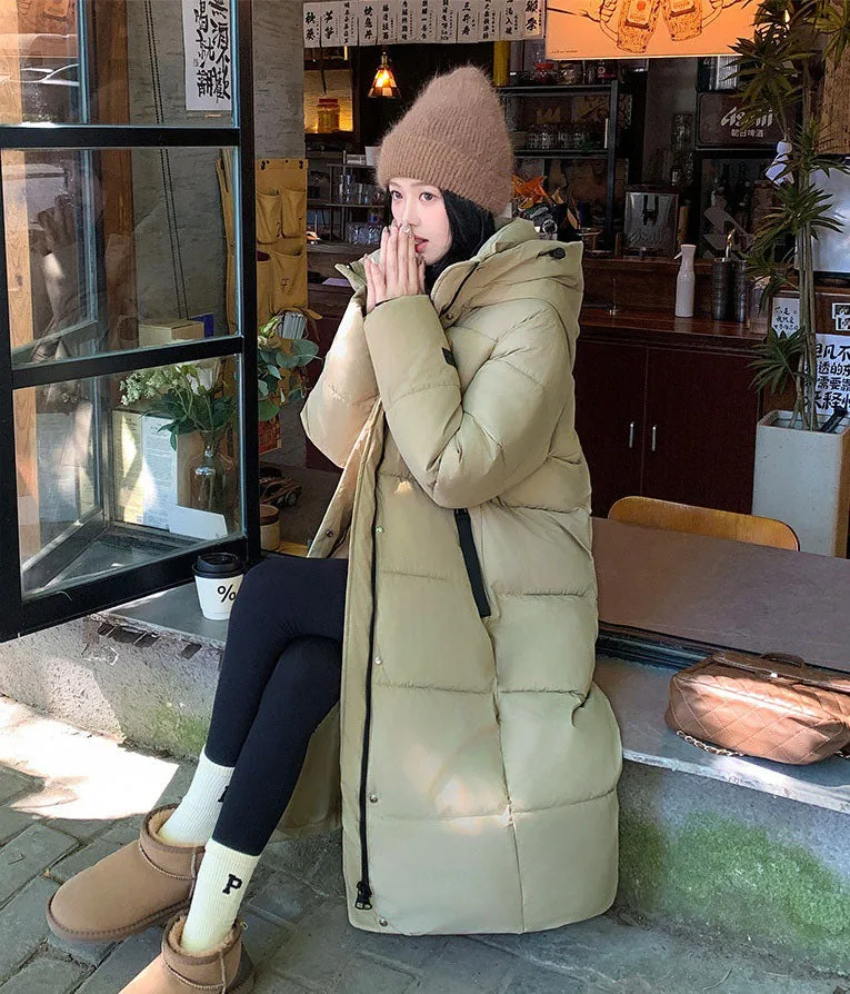 Relaxed-fit Calf-length Quilted Puffer Coat for Women