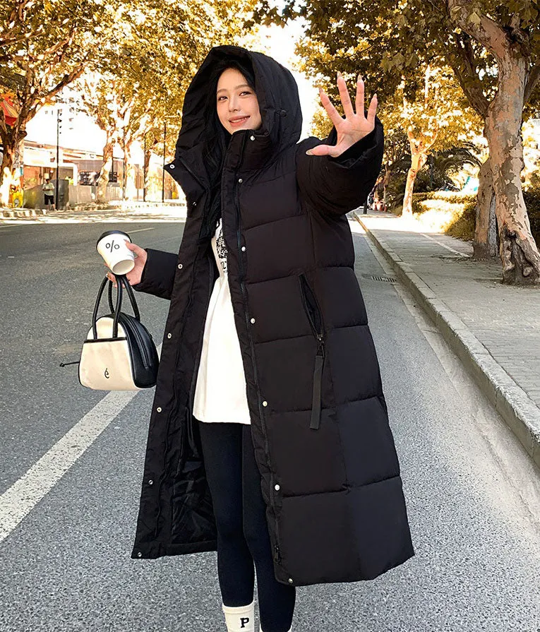 Relaxed-fit Calf-length Quilted Puffer Coat for Women