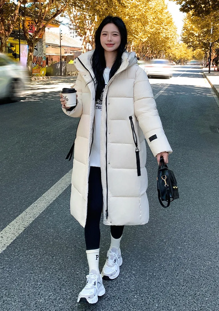Relaxed-fit Calf-length Quilted Puffer Coat for Women