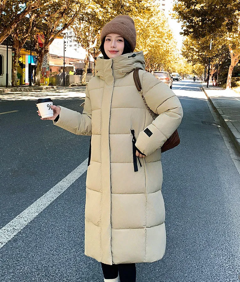 Relaxed-fit Calf-length Quilted Puffer Coat for Women