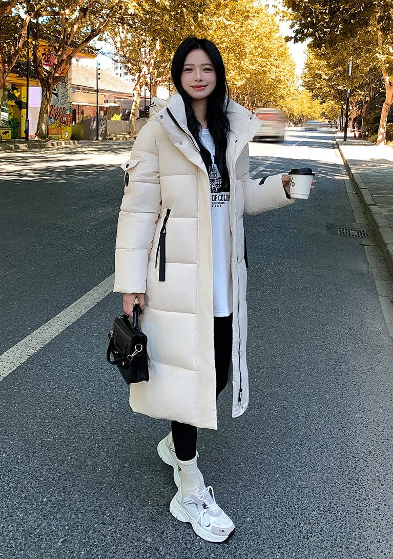 Relaxed-fit Calf-length Quilted Puffer Coat for Women