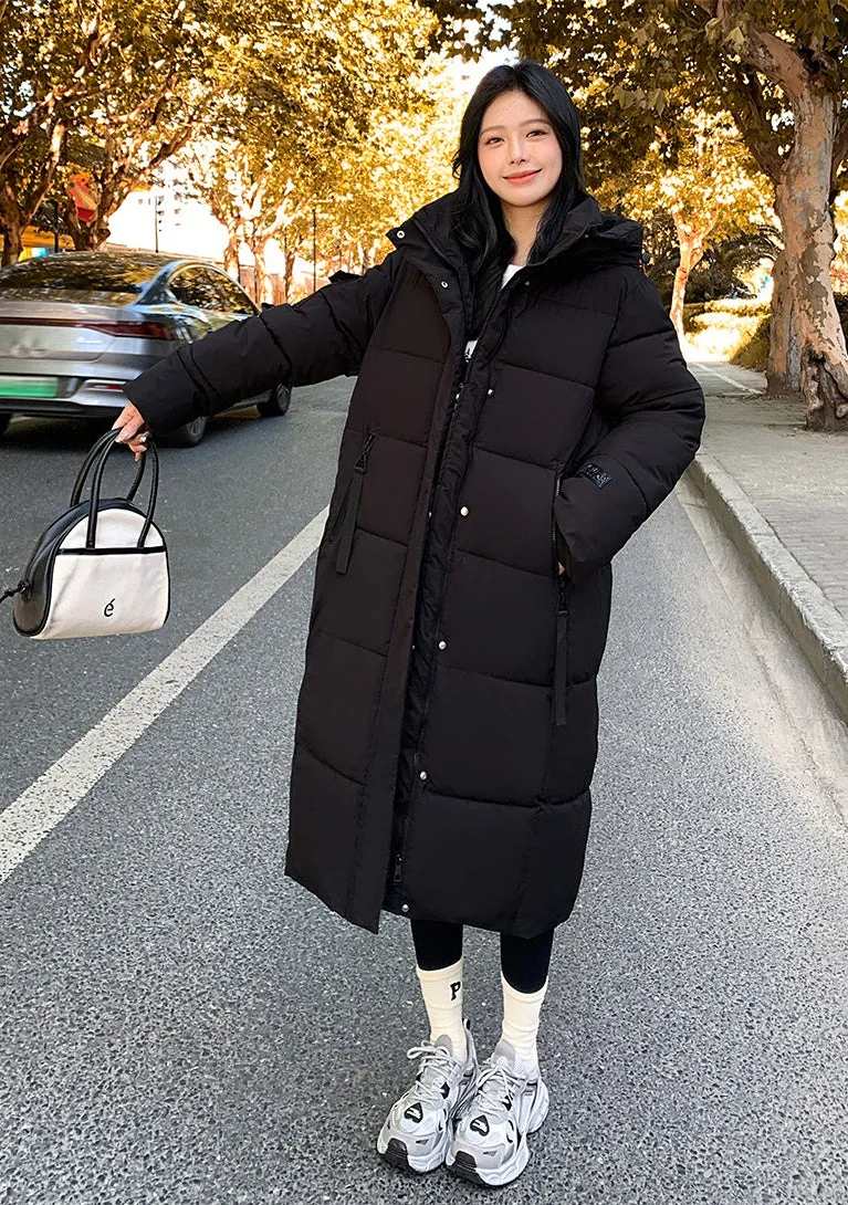 Relaxed-fit Calf-length Quilted Puffer Coat for Women