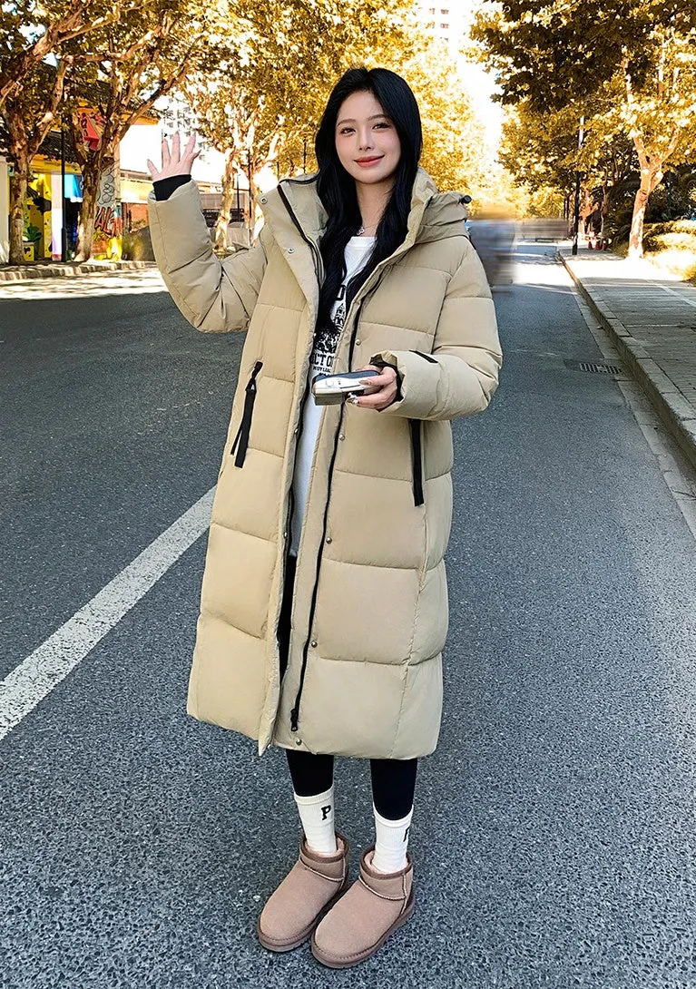 Relaxed-fit Calf-length Quilted Puffer Coat for Women