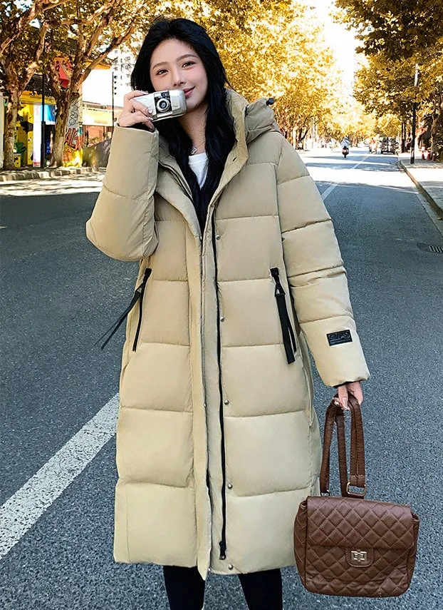 Relaxed-fit Calf-length Quilted Puffer Coat for Women