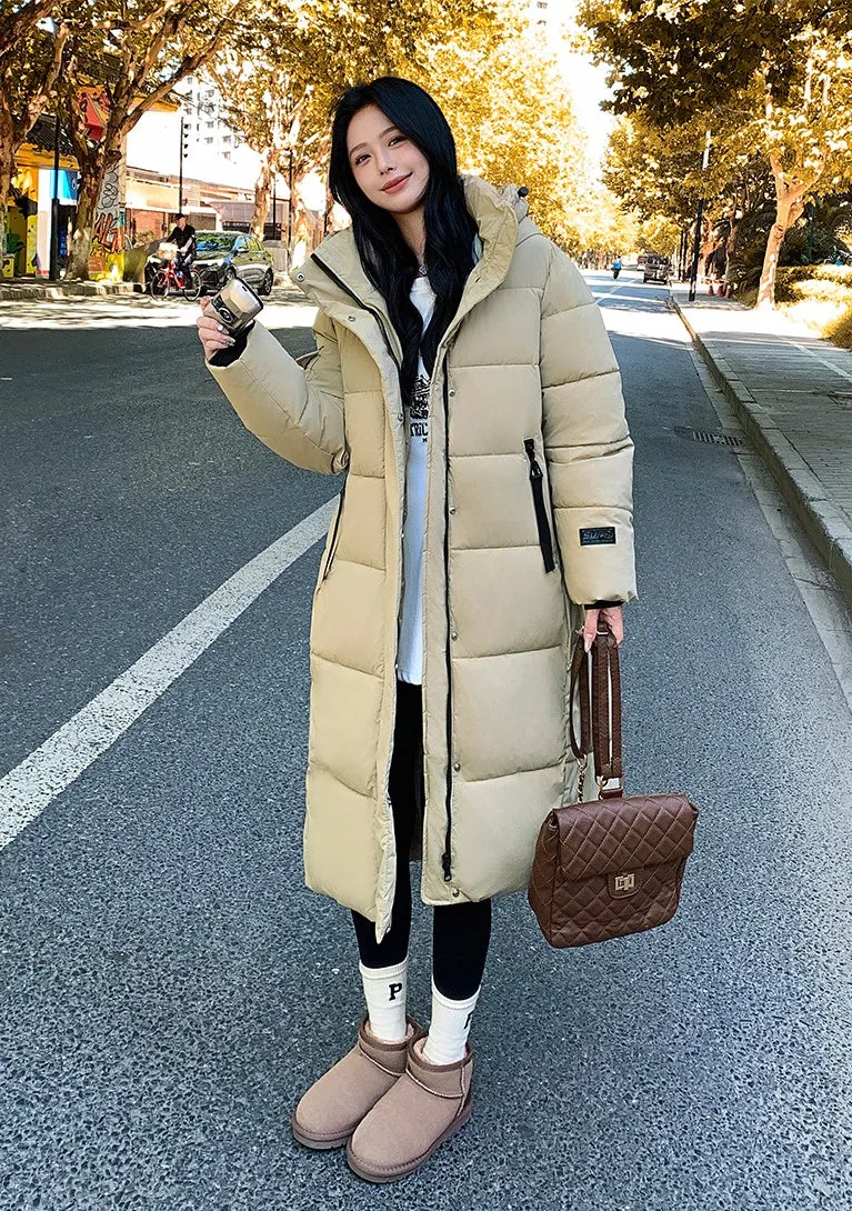Relaxed-fit Calf-length Quilted Puffer Coat for Women