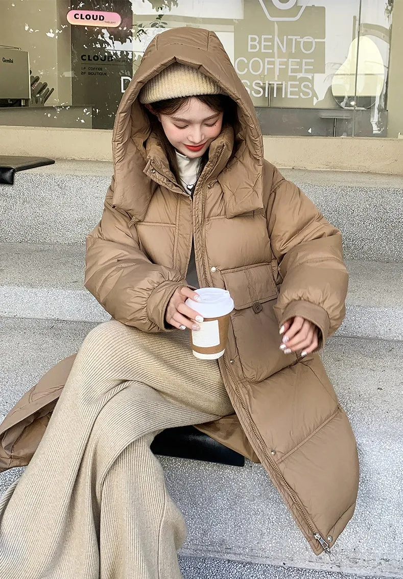 Relaxed-fit Knee-length Puffer Coat with Bellows Pocket