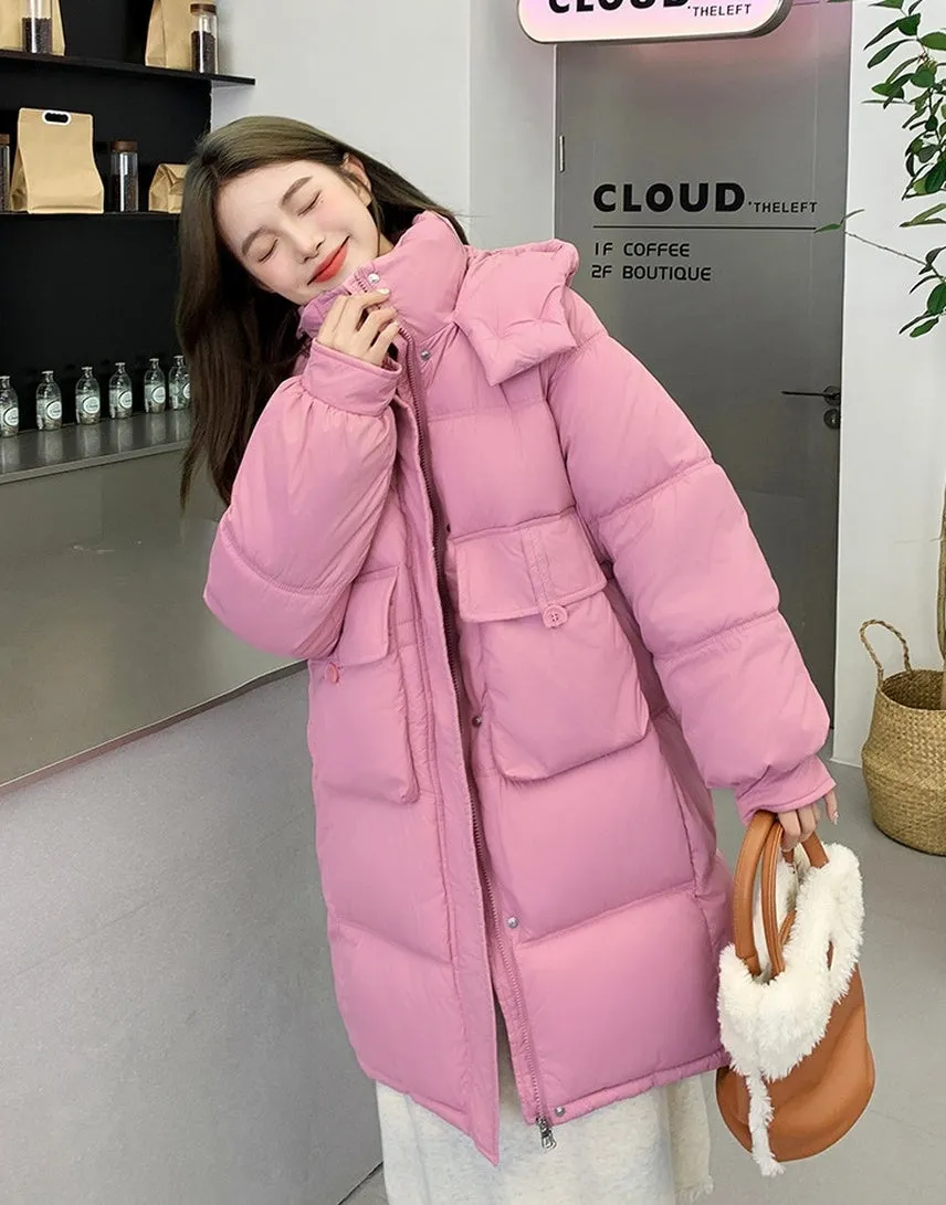 Relaxed-fit Knee-length Puffer Coat with Bellows Pocket