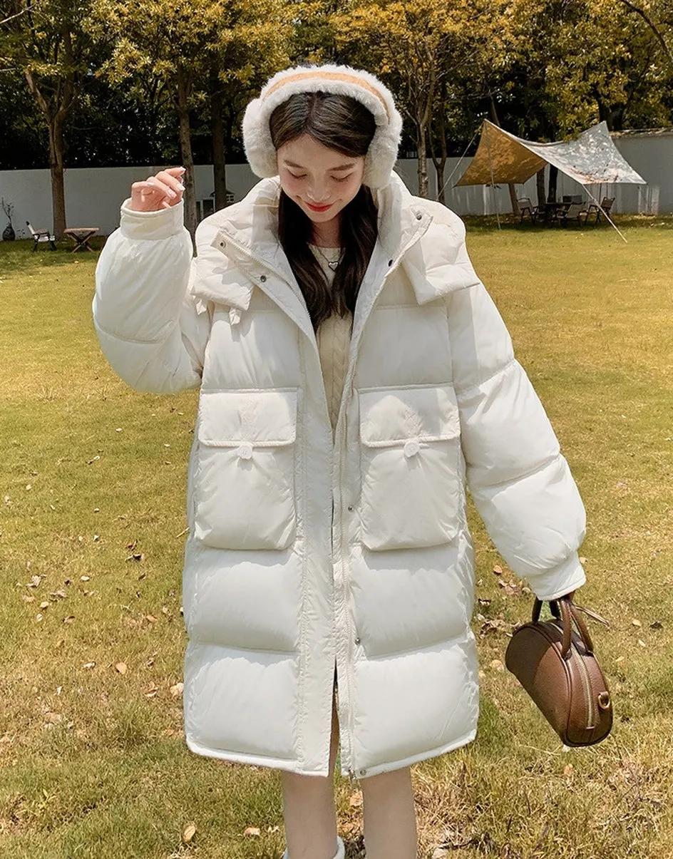 Relaxed-fit Knee-length Puffer Coat with Bellows Pocket