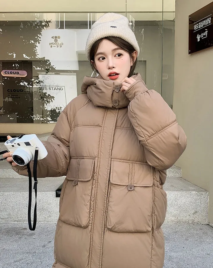 Relaxed-fit Knee-length Puffer Coat with Bellows Pocket