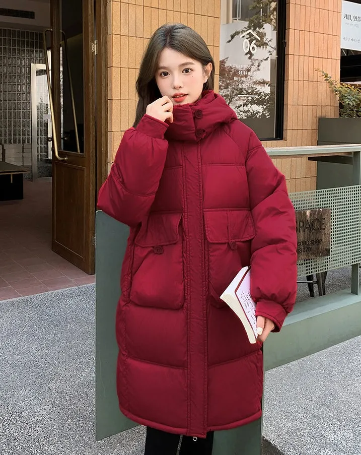 Relaxed-fit Knee-length Puffer Coat with Bellows Pocket