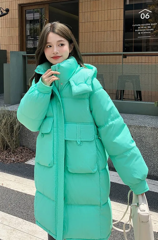Relaxed-fit Knee-length Puffer Coat with Bellows Pocket
