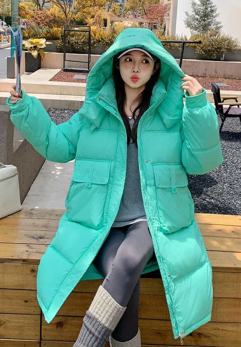 Relaxed-fit Knee-length Puffer Coat with Bellows Pocket