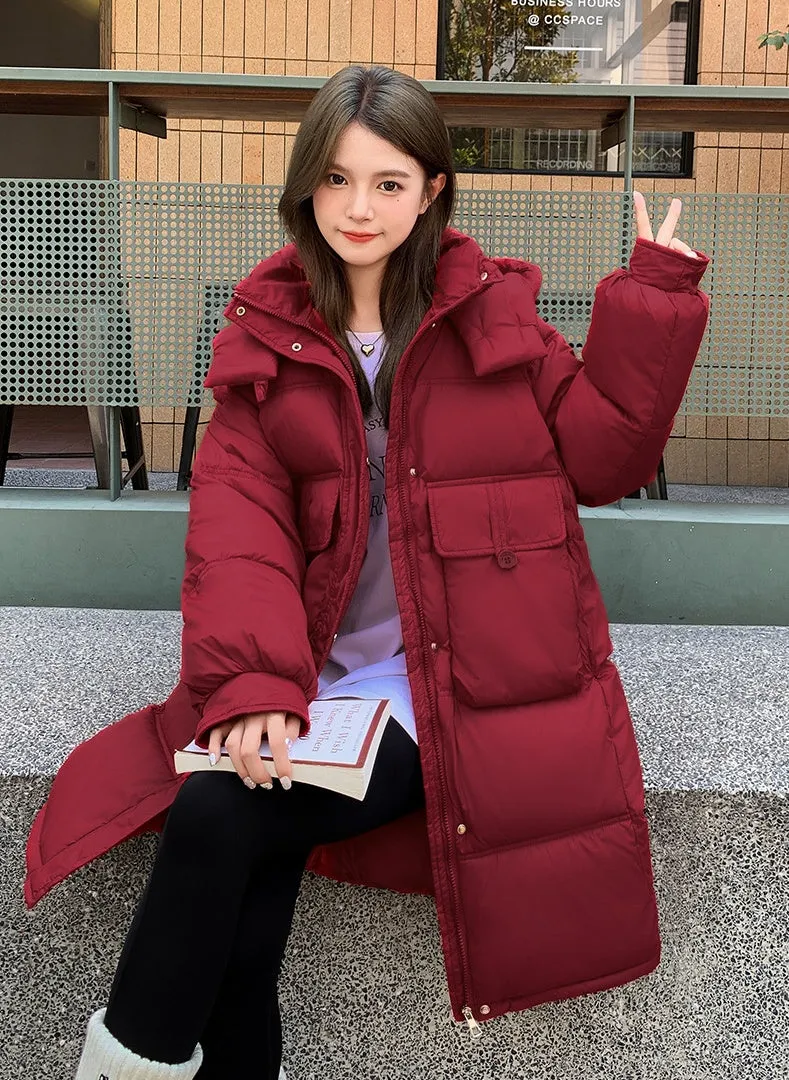 Relaxed-fit Knee-length Puffer Coat with Bellows Pocket