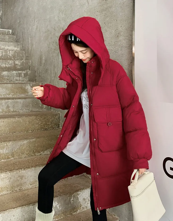 Relaxed-fit Knee-length Puffer Coat with Bellows Pocket