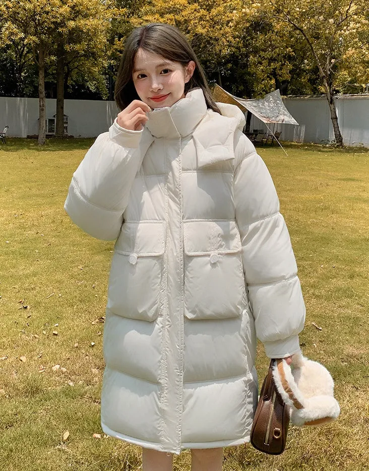 Relaxed-fit Knee-length Puffer Coat with Bellows Pocket