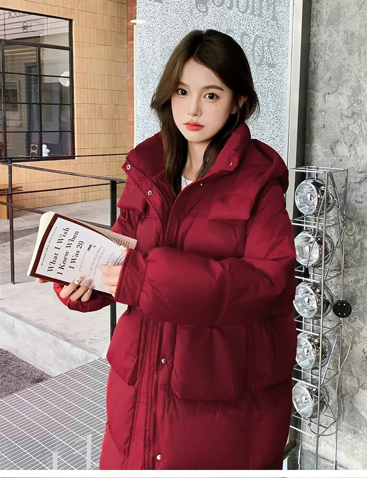 Relaxed-fit Knee-length Puffer Coat with Bellows Pocket