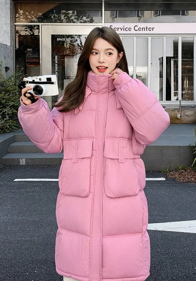 Relaxed-fit Knee-length Puffer Coat with Bellows Pocket