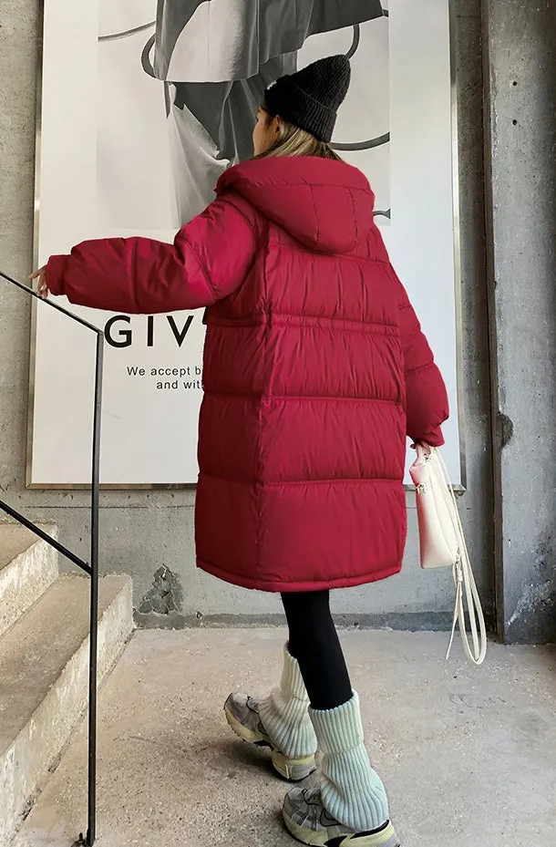 Relaxed-fit Knee-length Puffer Coat with Bellows Pocket