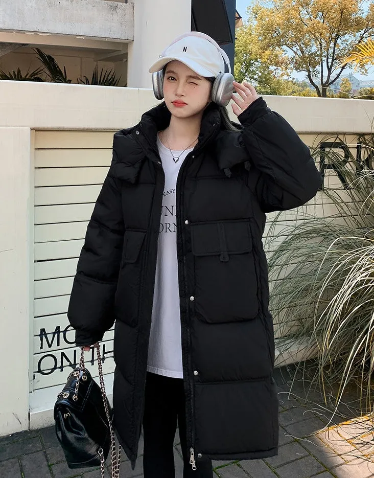 Relaxed-fit Knee-length Puffer Coat with Bellows Pocket