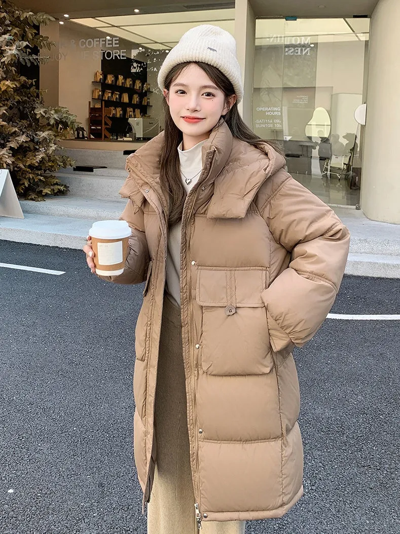 Relaxed-fit Knee-length Puffer Coat with Bellows Pocket