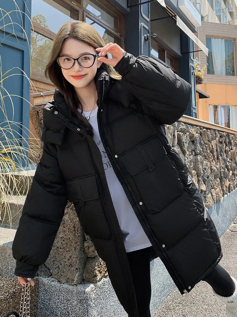 Relaxed-fit Knee-length Puffer Coat with Bellows Pocket