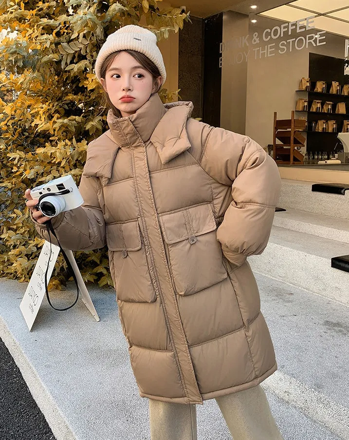 Relaxed-fit Knee-length Puffer Coat with Bellows Pocket