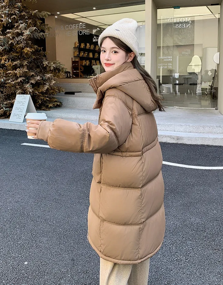 Relaxed-fit Knee-length Puffer Coat with Bellows Pocket