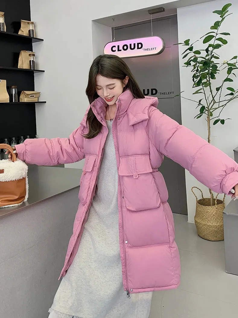 Relaxed-fit Knee-length Puffer Coat with Bellows Pocket