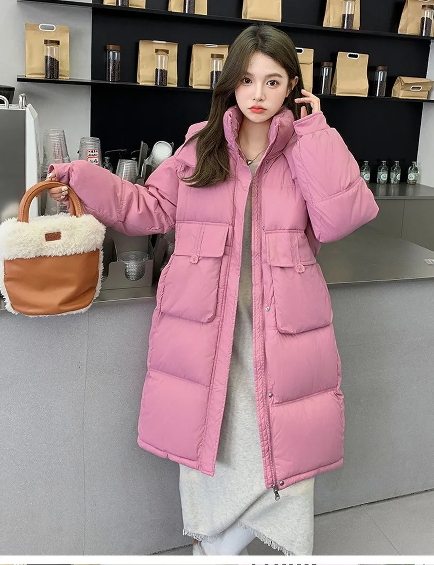 Relaxed-fit Knee-length Puffer Coat with Bellows Pocket