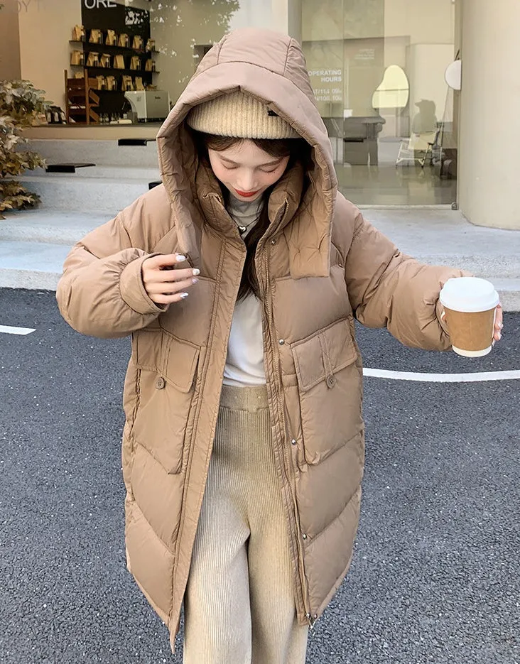 Relaxed-fit Knee-length Puffer Coat with Bellows Pocket
