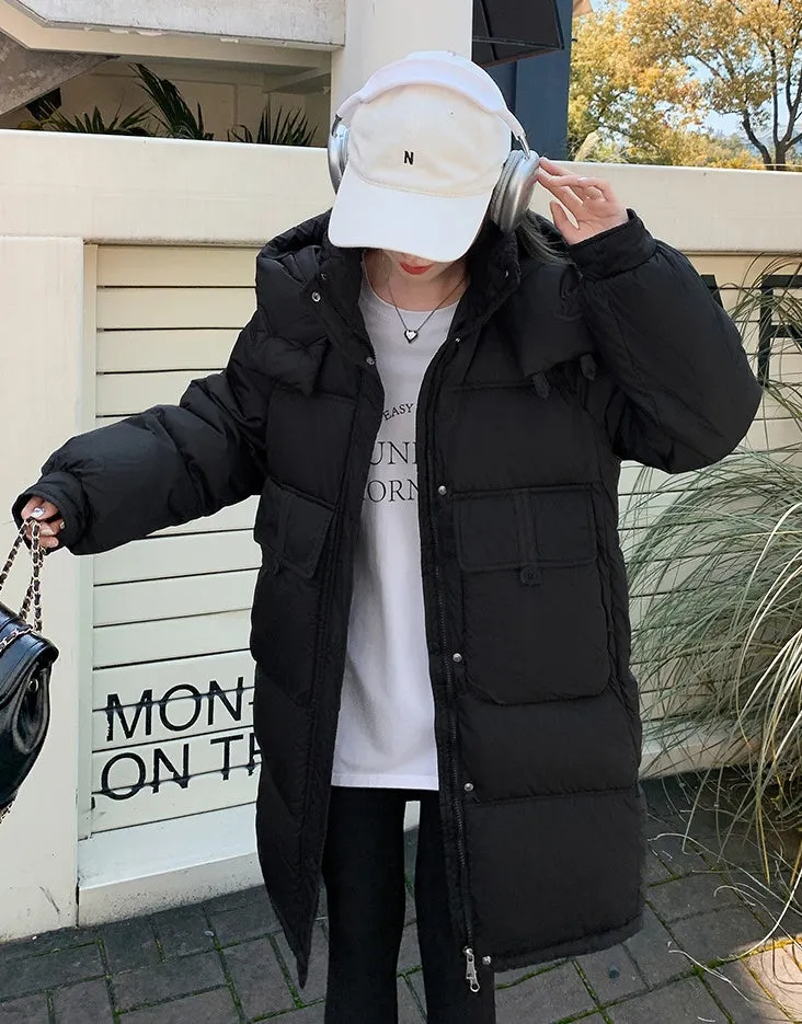 Relaxed-fit Knee-length Puffer Coat with Bellows Pocket