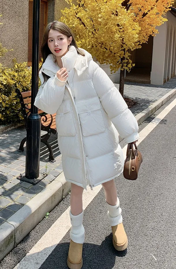 Relaxed-fit Knee-length Puffer Coat with Bellows Pocket
