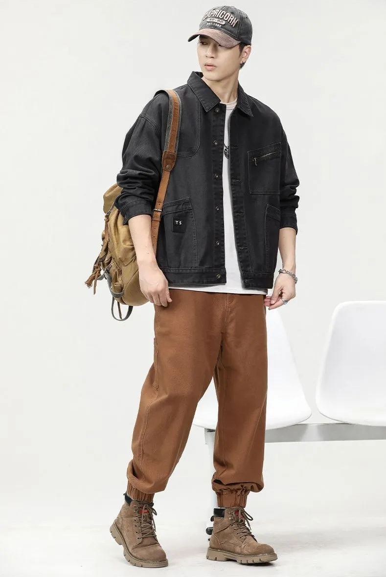Relaxed-Fit Trucker Jacket with Label Detailing for Men