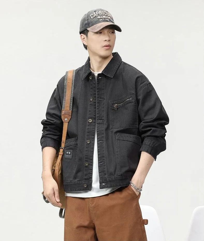 Relaxed-Fit Trucker Jacket with Label Detailing for Men