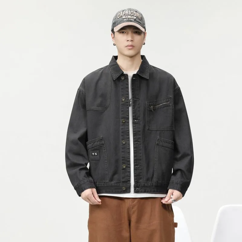 Relaxed-Fit Trucker Jacket with Label Detailing for Men