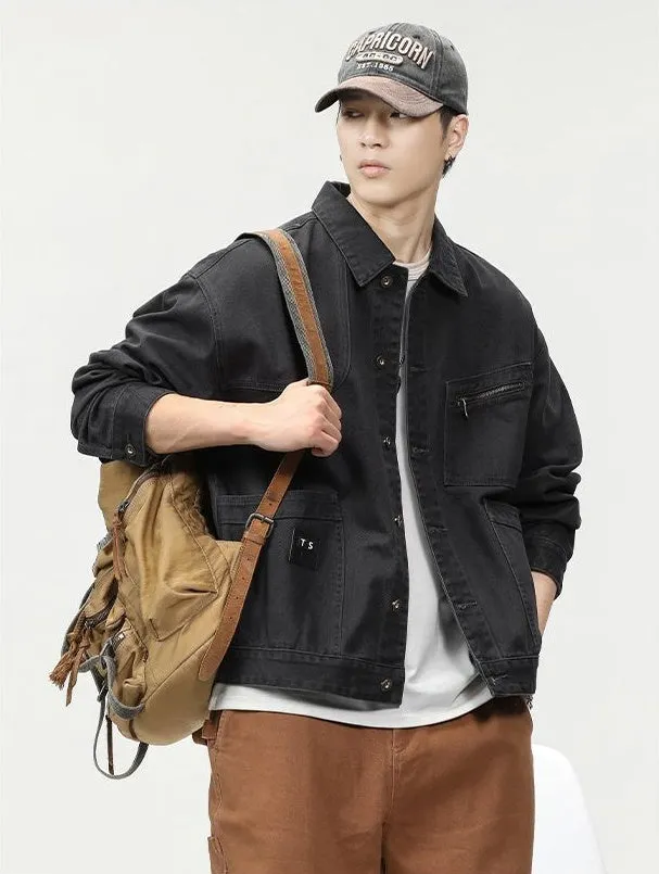 Relaxed-Fit Trucker Jacket with Label Detailing for Men