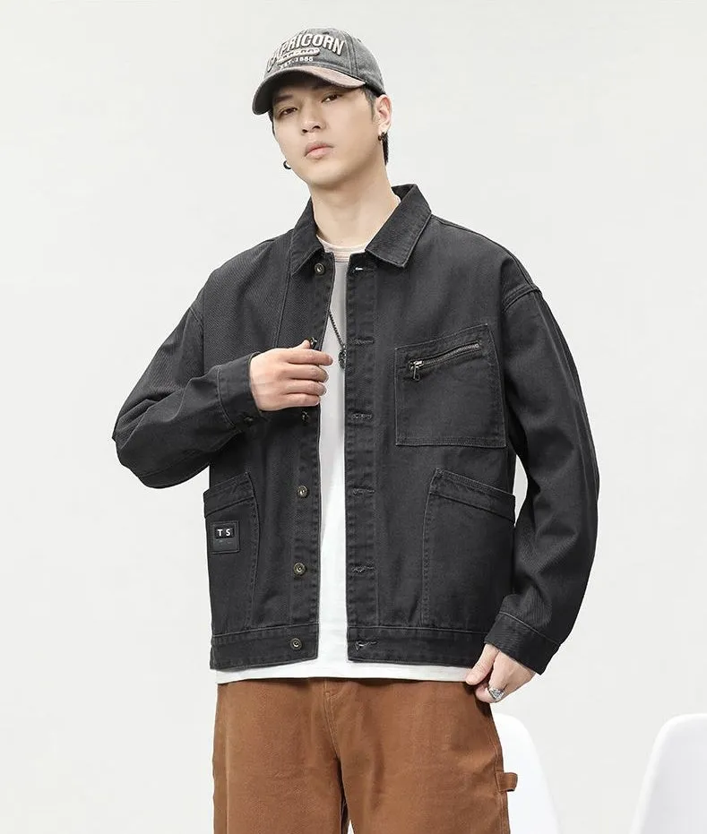 Relaxed-Fit Trucker Jacket with Label Detailing for Men