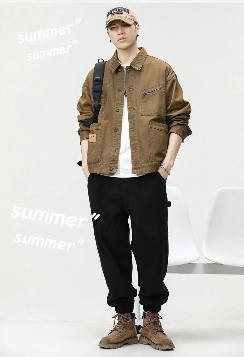 Relaxed-Fit Trucker Jacket with Label Detailing for Men