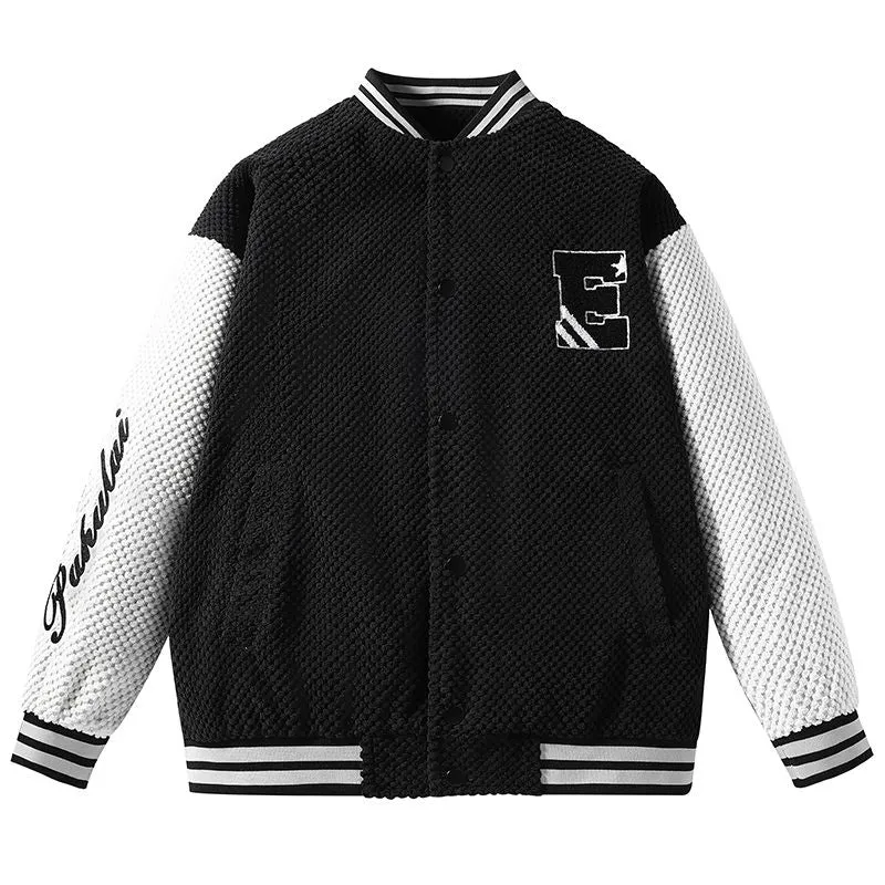 Relaxed-fit Varsity Jacket Featuring Elastic Band Cuffs and Button-up Design