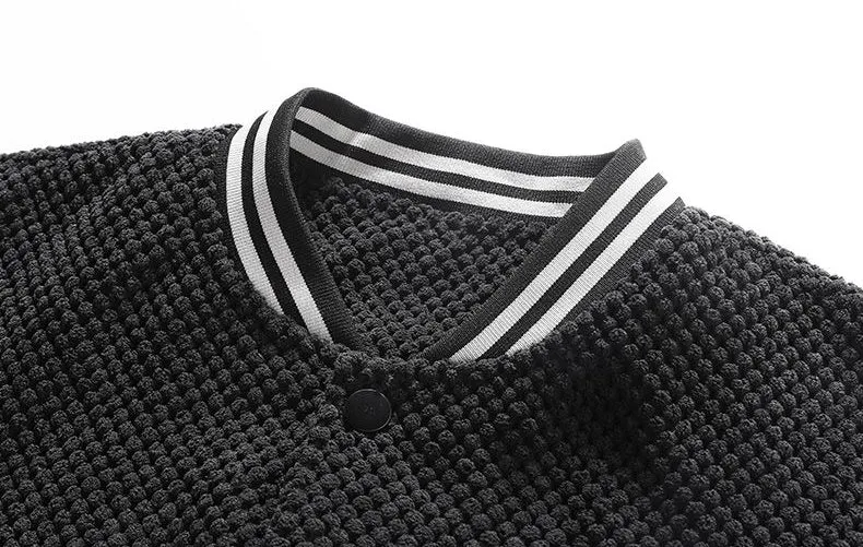 Relaxed-fit Varsity Jacket Featuring Elastic Band Cuffs and Button-up Design