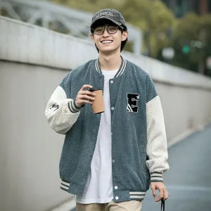 Relaxed-fit Varsity Jacket Featuring Elastic Band Cuffs and Button-up Design